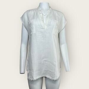 NWT | Krisa | Linen V-Neck Pocket Tank | White | Large